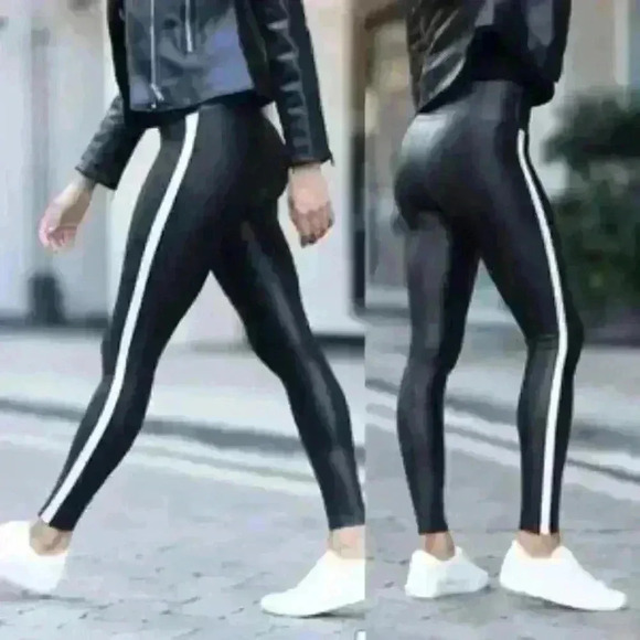 Spanx Faux Leather Side Stripe Leggings Size Small - Picture 6 of 10